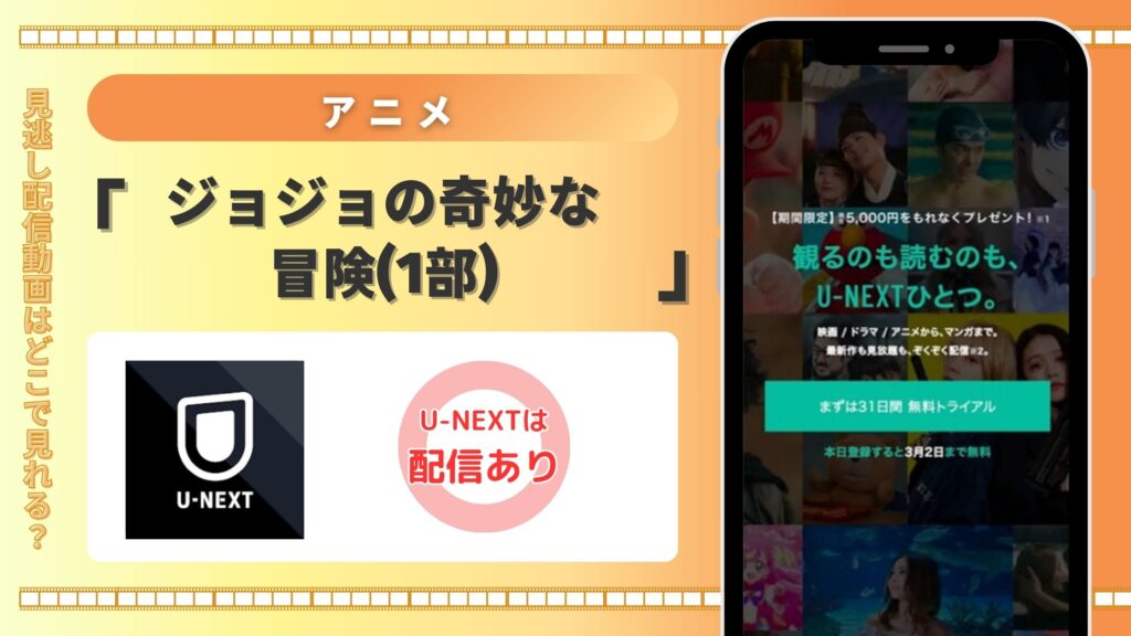 【31日間無料】U-NEXTの見放題でアニメ「ジョジョの奇妙な冒険(1部)」を全話視聴