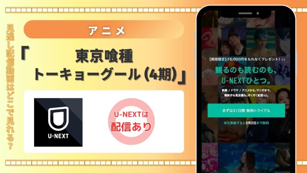 アニメ「東京喰種トーキョーグール(4期)」はU-NEXTの無料トライアルで全話見放題視聴できる