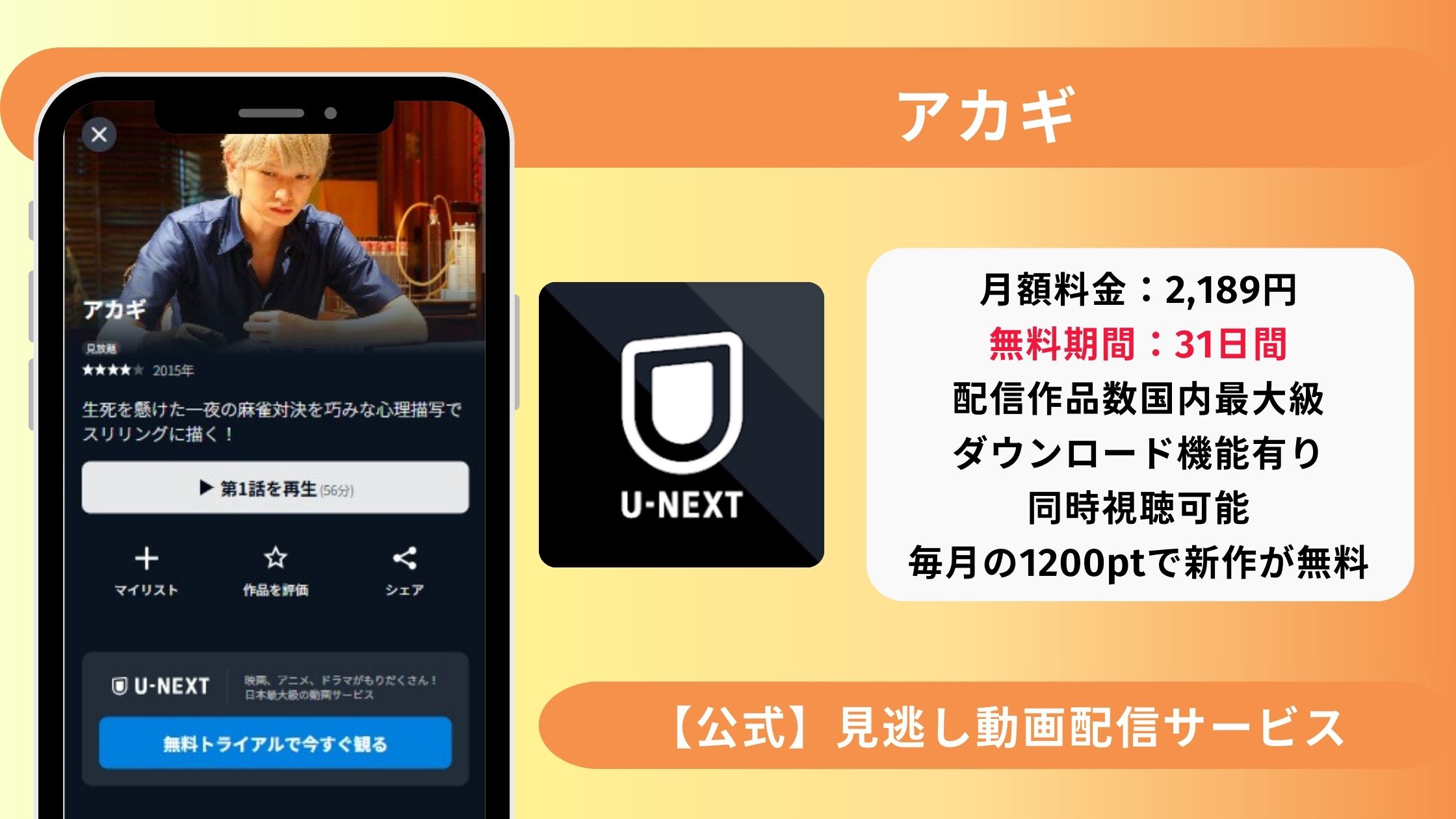 ドラマアカギ配信U-NEXT無料視聴