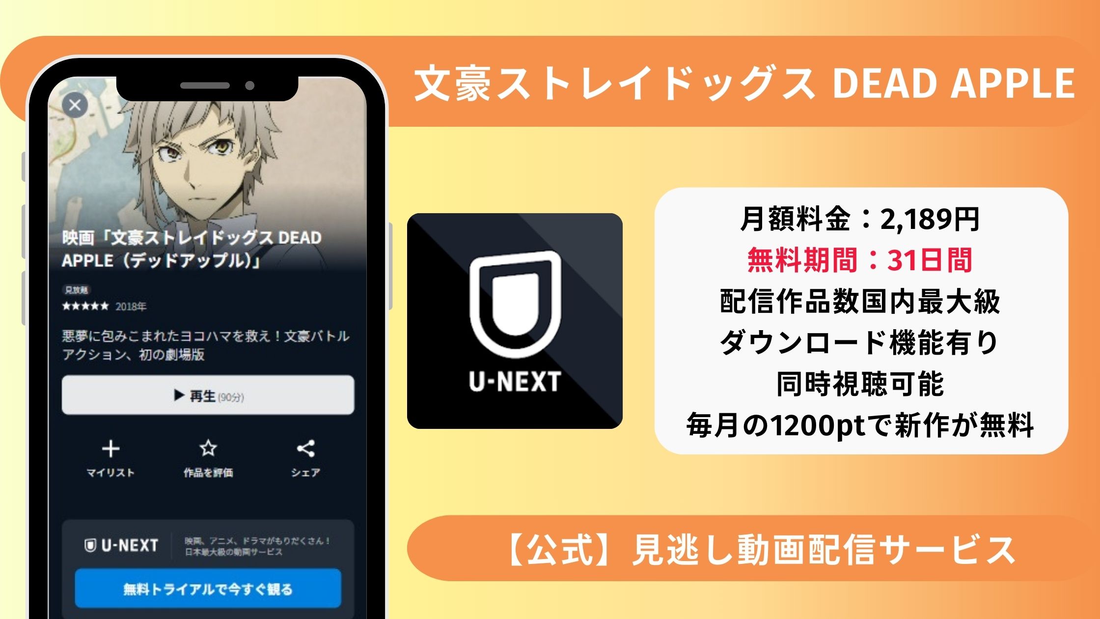 映画文豪ストレイドッグスDEADAPPLE配信U-NEXT無料視聴