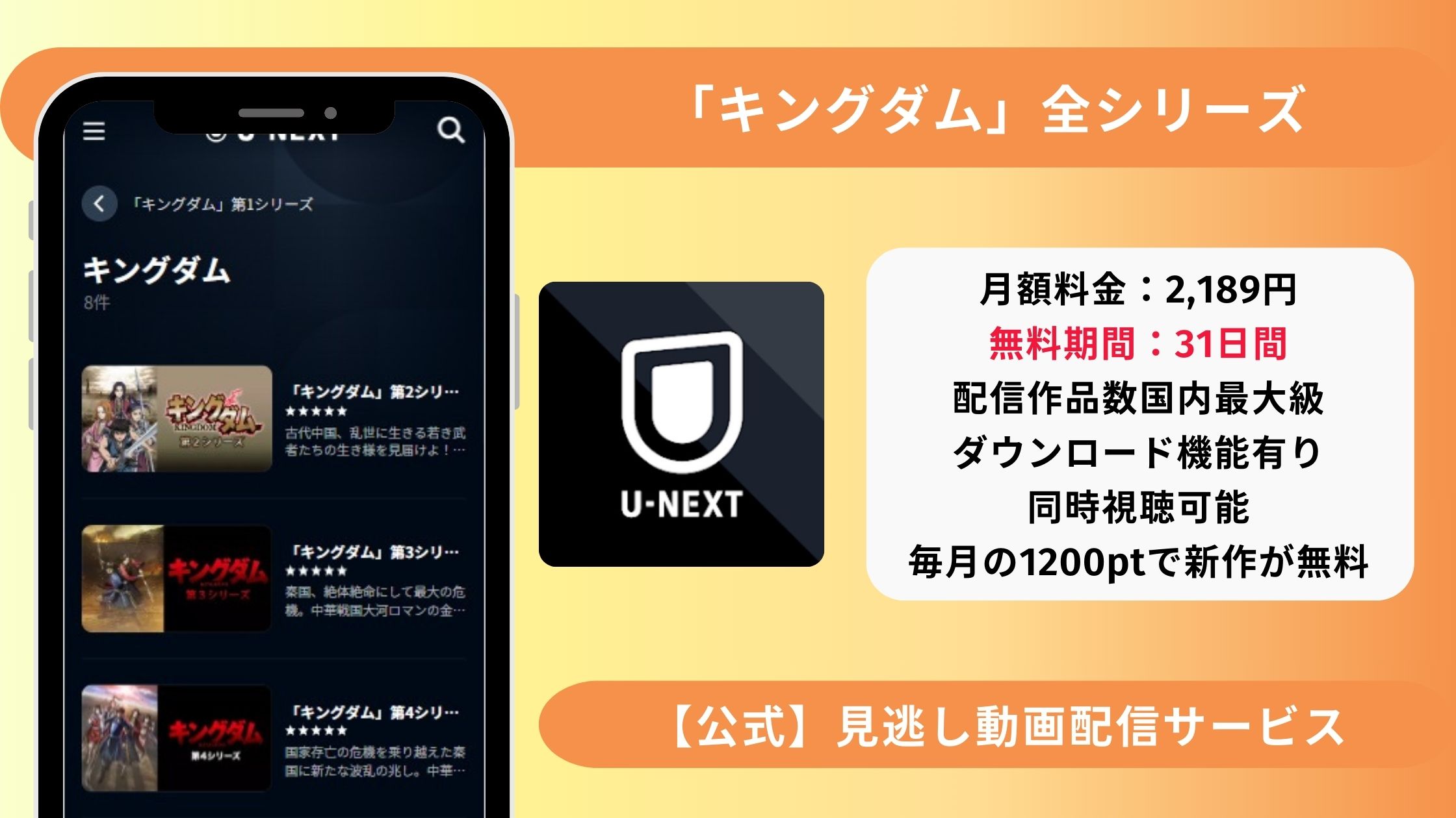 アニメキングダム全シリーズ配信U-NEXT無料視聴