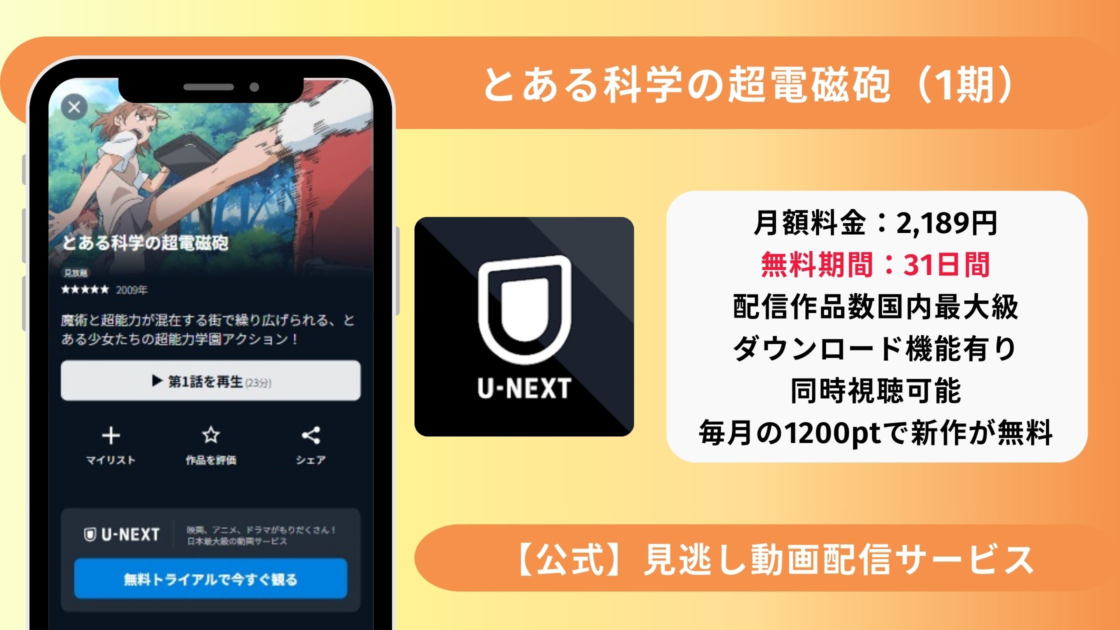 アニメとある科学の超電磁砲配信U-NEXT無料視聴