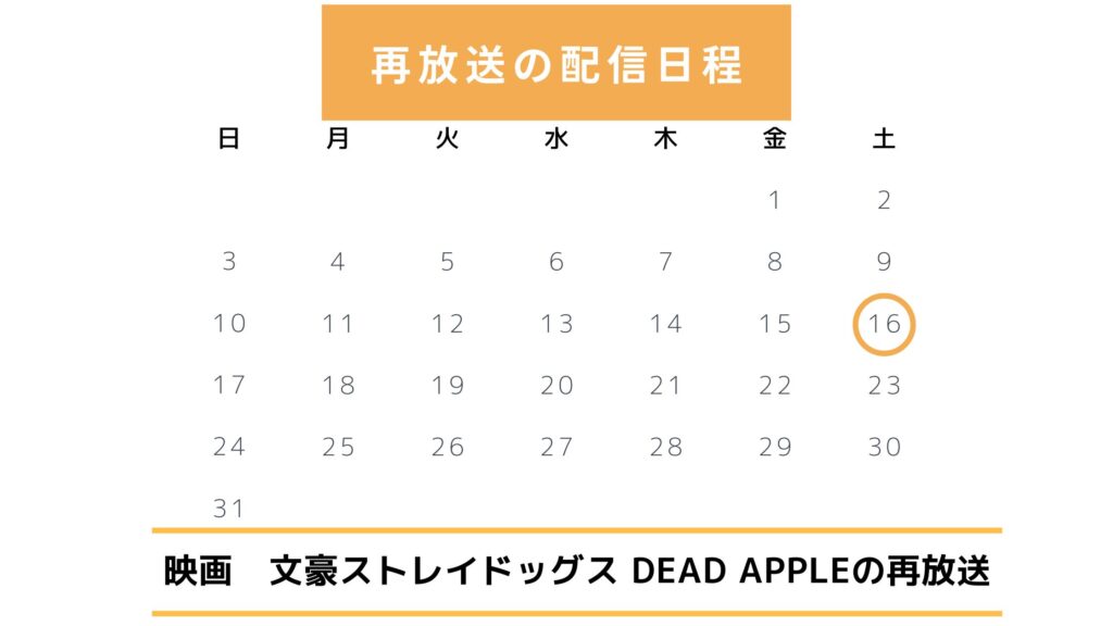 映画文豪ストレイドッグスDEADAPPLE配信・再放送スケジュール無料視聴