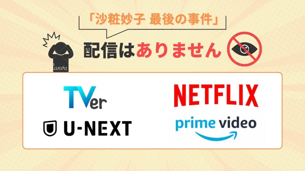 ドラマ「沙粧妙子 最後の事件」はAmazonプライムビデオ・ネットフリックス・U-NEXT・TVerで配信なし