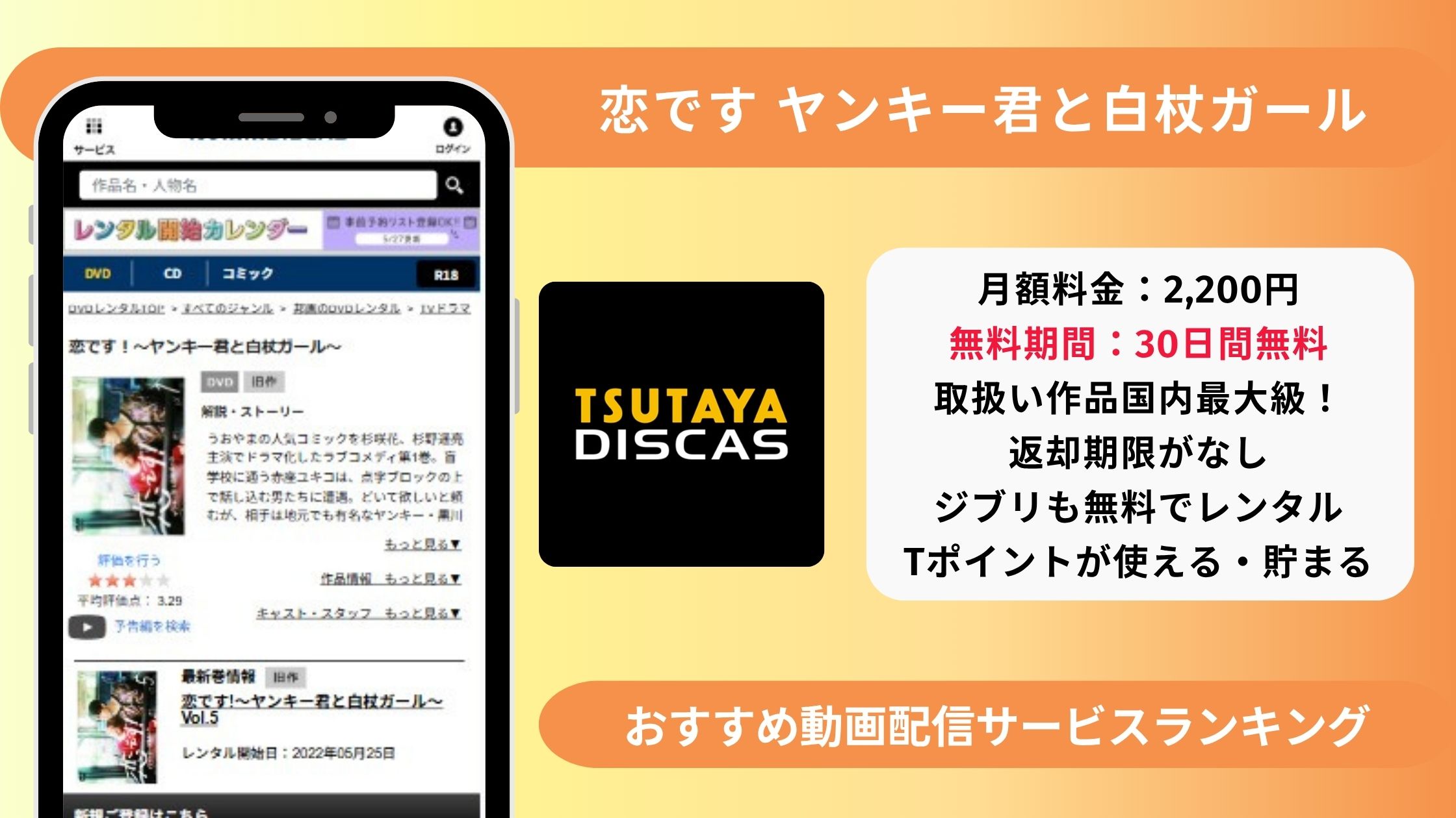 ドラマ「恋ですヤンキー君と白杖ガール」配信TSUTAYADISCAS無料視聴