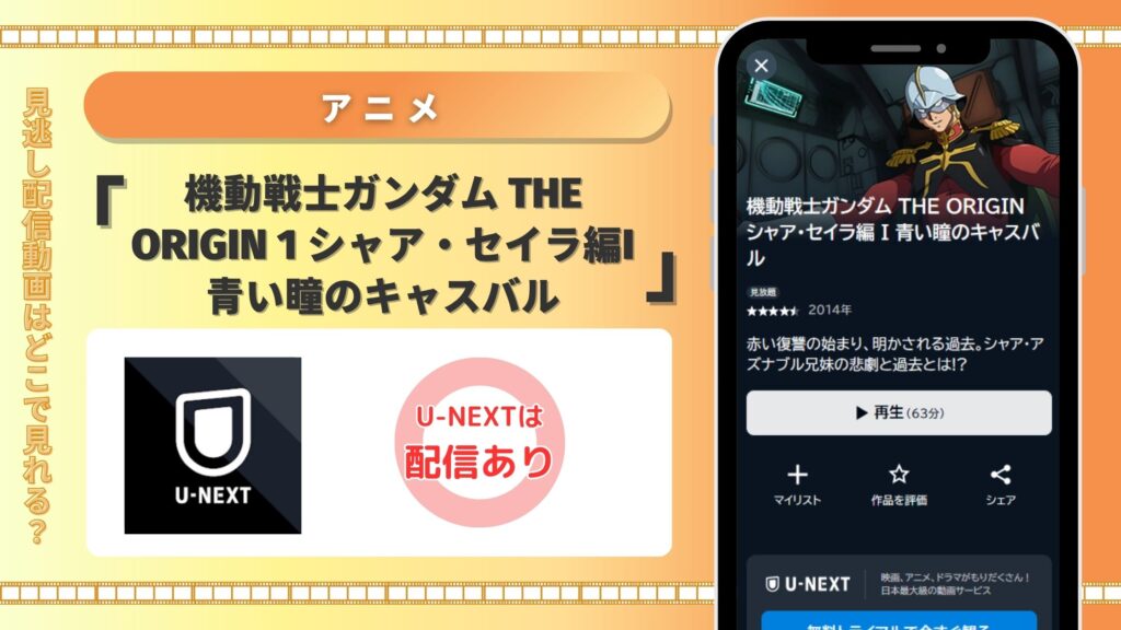 アニメ「機動戦士ガンダム THE ORIGIN 1 シャア・セイラ編I 青い瞳のキャスバル」 U-NEXT