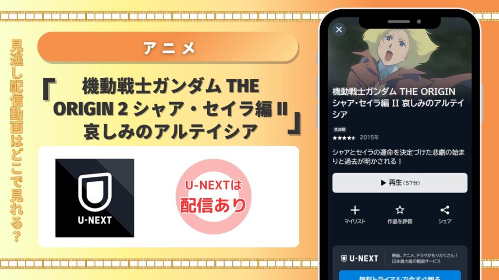 アニメ「機動戦士ガンダム THE ORIGIN 2 シャア・セイラ編 II 哀しみのアルテイシア」 U-NEXT