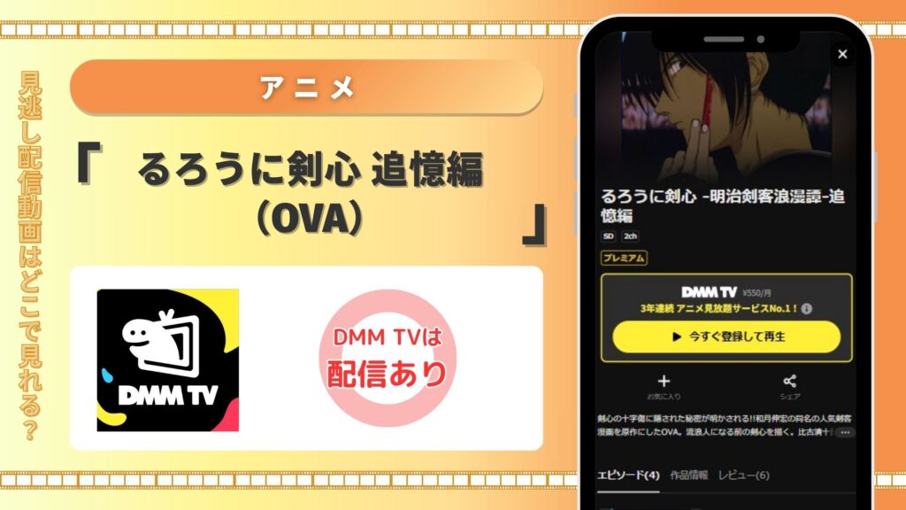 DMMTVでアニメ「るろうに剣心 追憶編（OVA）」を見放題視聴できる