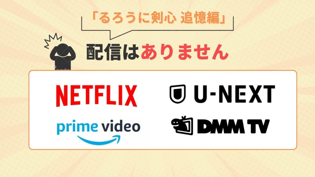 アニメ「るろうに剣心 追憶編（OVA）」はU-NEXT・DMM TV ・Amazonプライム（アマゾンプライム）・Netflix（ネットフリックス）で配信なし