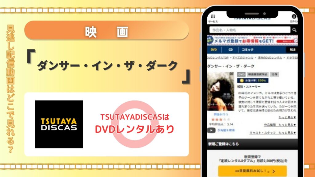 映画「ダンサー・イン・ザ・ダーク」はTSUTAYA DISCASのDVDレンタルで無料視聴できる