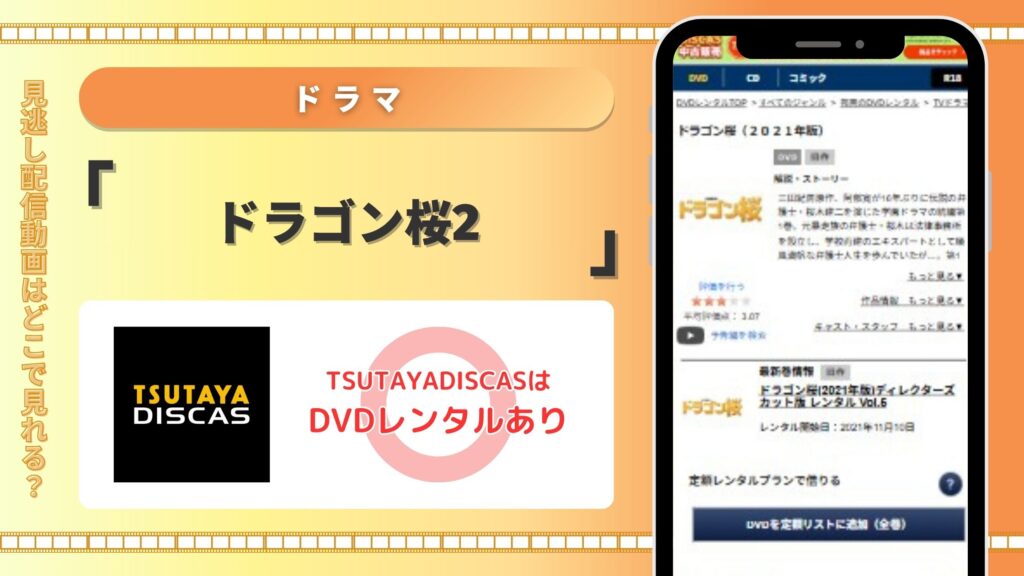 ドラマ「ドラゴン桜2」はTSUTAYADISCASのDVDレンタルで見放題視聴可能