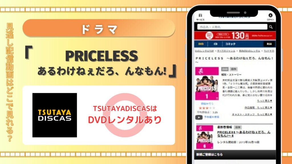 ドラマ「PRICELESS〜あるわけねぇだろ、んなもん!〜」をTSUTAYADISCASのDVDレンタルで全話無料視聴がおすすめ!
