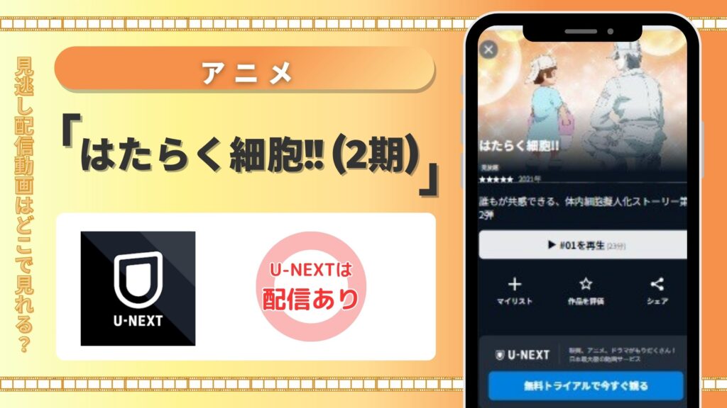 【31日間無料】U-NEXTの見放題でアニメ「はたらく細胞!!(2期)」を全話視聴