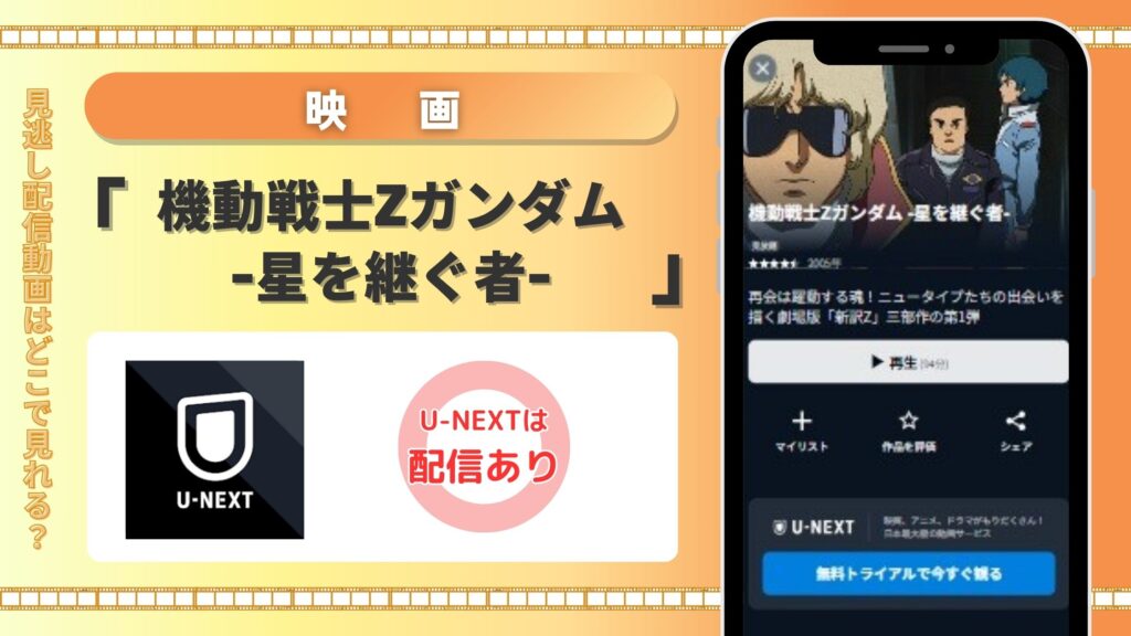 【31日間無料】U-NEXTの見放題で映画「機動戦士Ζガンダム -星を継ぐ者-」をフル視聴