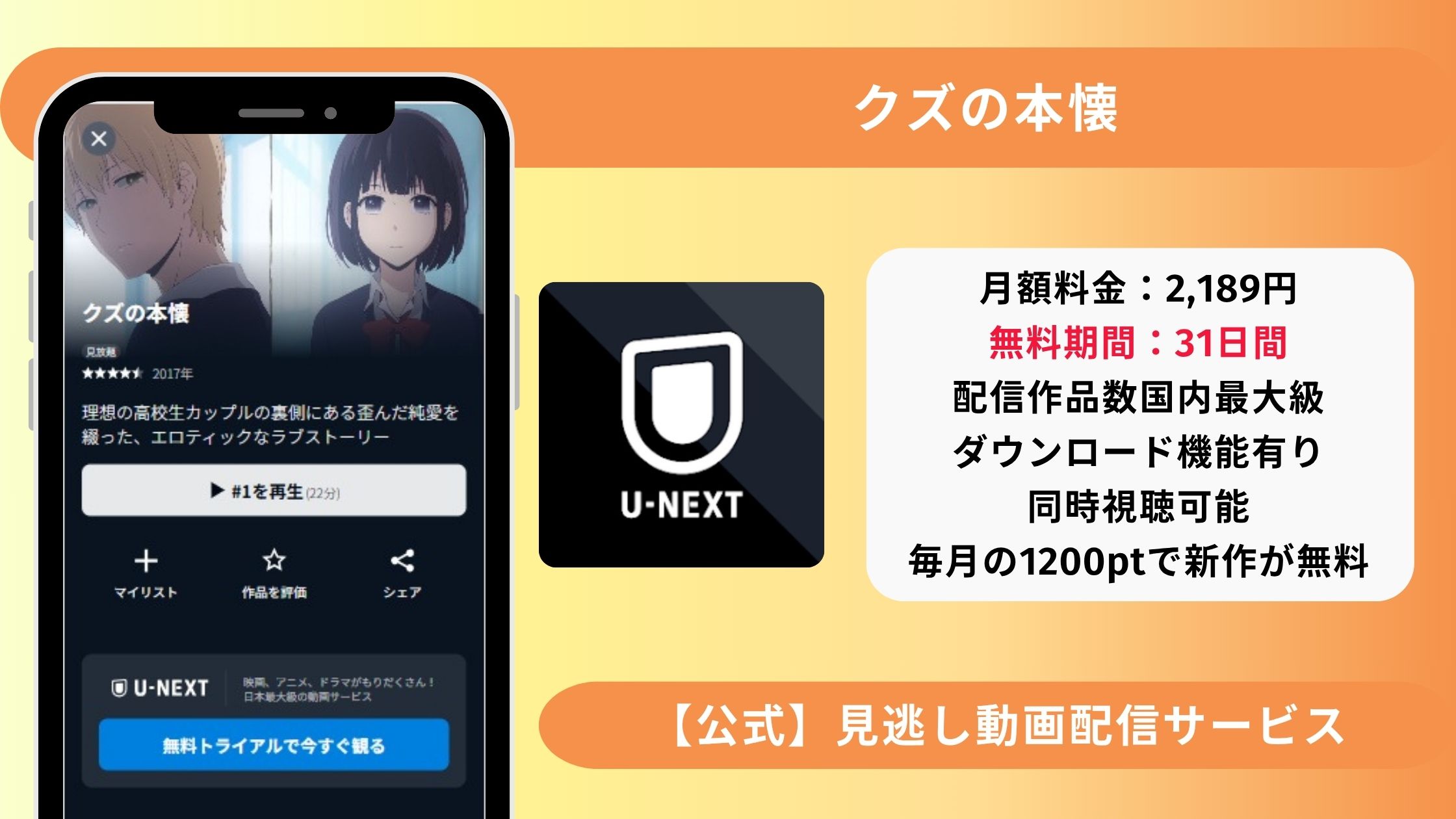 アニメクズの本懐配信U-NEXT無料視聴