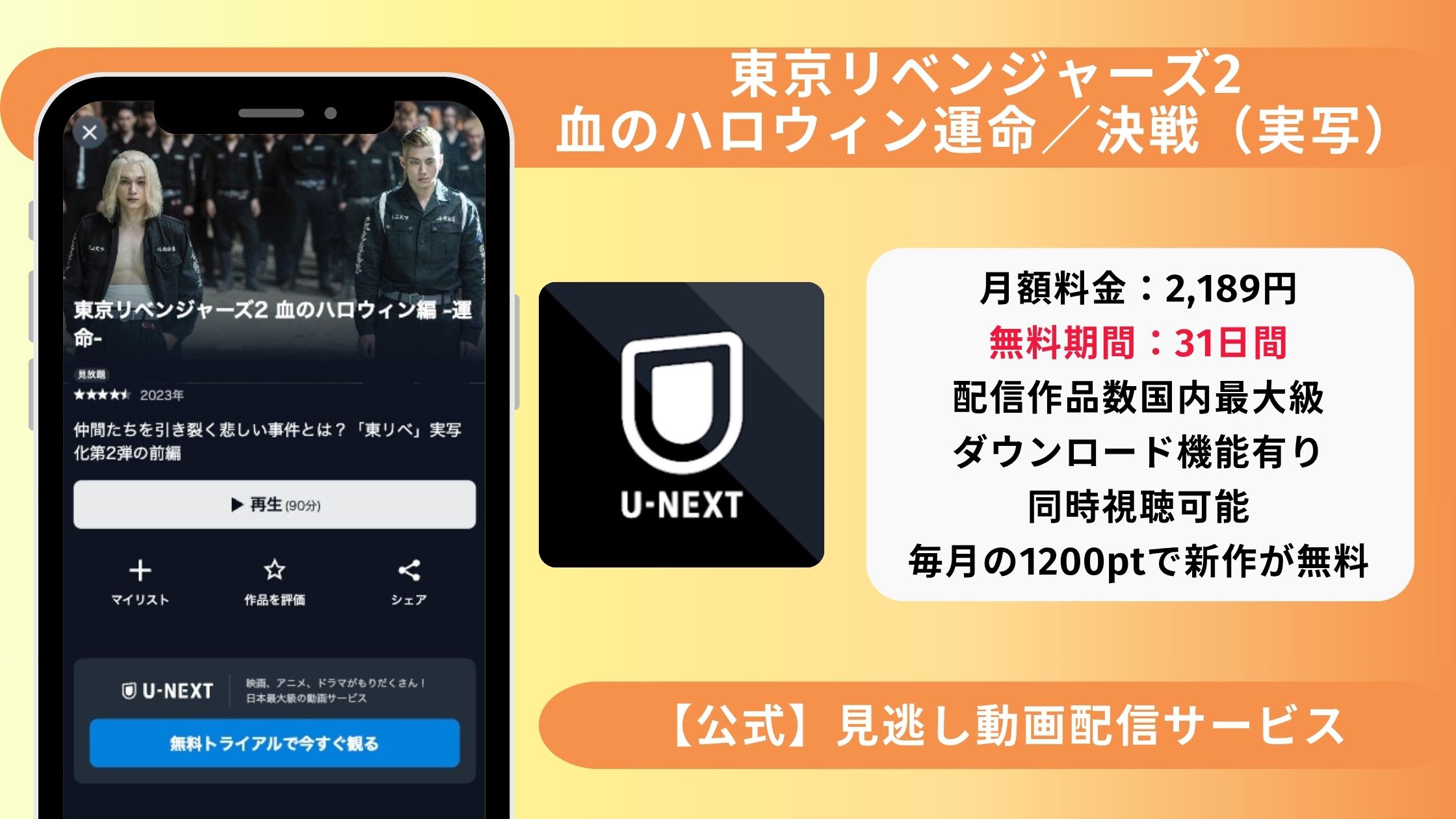 U-NEXT 映画 東京リベンジャーズ2 無料視聴 動画配信