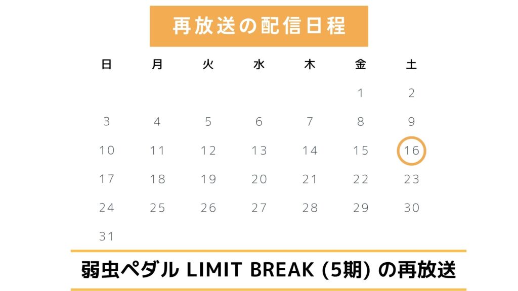 アニメ「弱虫ペダル LIMIT BREAK(5期)」は2024年に地上波やBSなどテレビでの再放送予定はある?