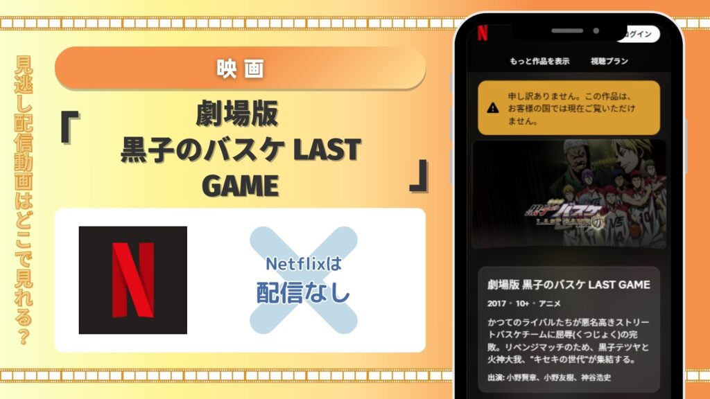 映画「劇場版 黒子のバスケ LAST GAME」はNetflix（ネトフリ）で見れない？配信終了した？