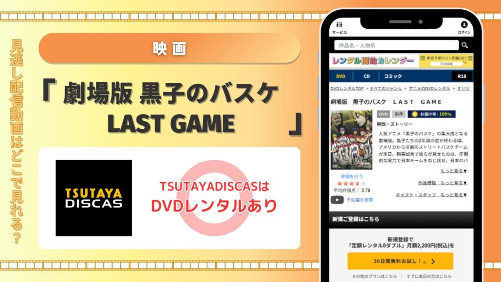映画「劇場版 黒子のバスケ LAST GAME」 TSUTAYA DISCAS DVDレンタル