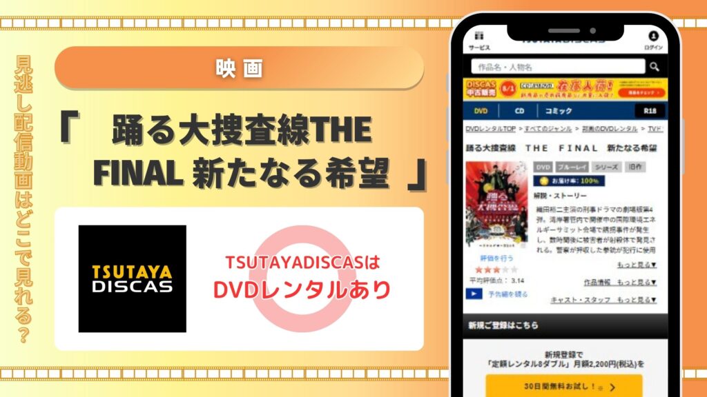 【30日間お試し無料】TSUTAYA DISCASのDVDレンタルで映画「踊る大捜査線 THE FINAL 新たなる希望」をフル視聴