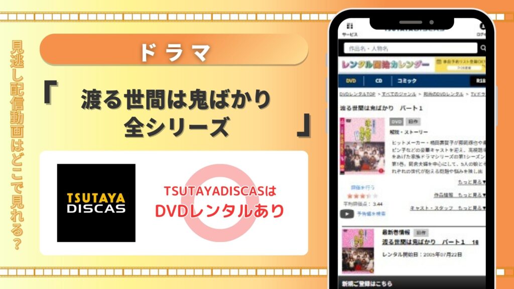 ドラマ「渡る世間は鬼ばかり」はTSUTAYADISCASのDVDレンタルで1,2シリーズをDVDレンタル可能