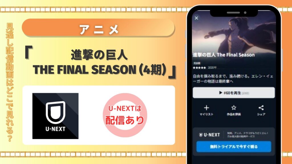 アニメ「進撃の巨人 The Final Season(4期)」はU-NEXTの無料トライアルで全話見放題視聴できる