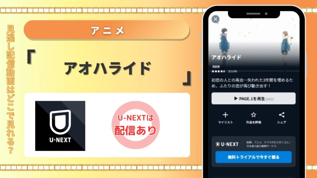【31日間無料】U-NEXTの見放題でアニメ「アオハライド」を全話視聴可能！