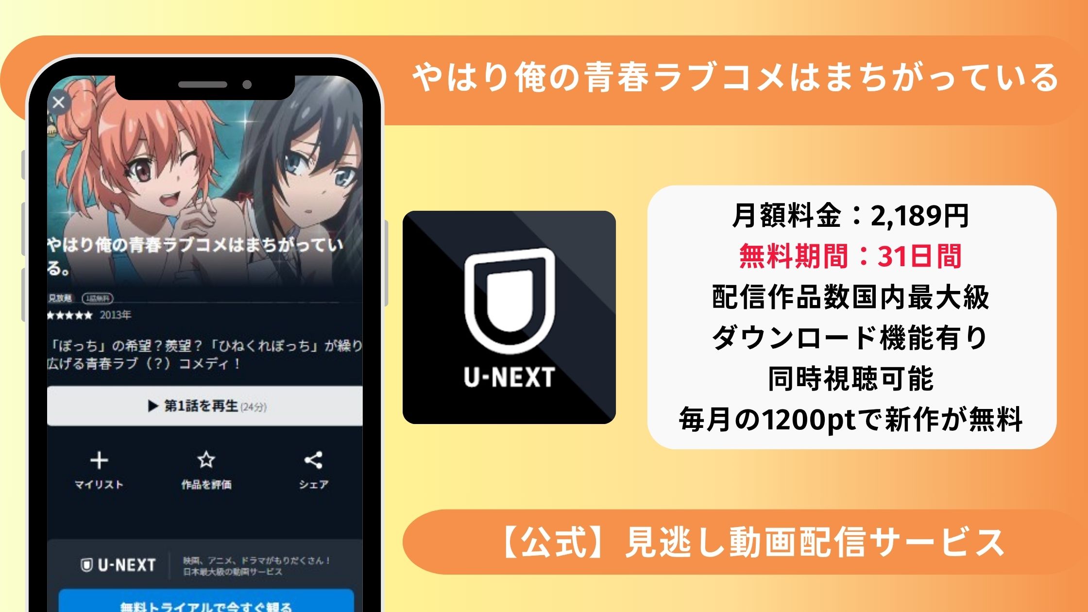 やはり俺の青春ラブコメはまちがっている unext