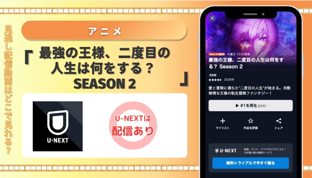 U-NEXT アニメ 最強の王様、二度目の人生は何をする？ Season 2 見放題配信